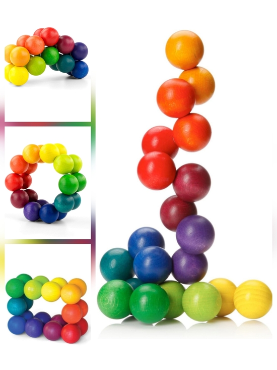 playableART Other - ART Ball Sculptural Toy - Rainbow Wooden Geometric Shape Twisty Toy